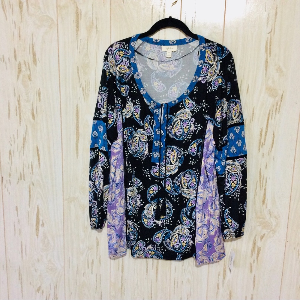 Style & Co Paisley Split Neck Peasant Top 3X